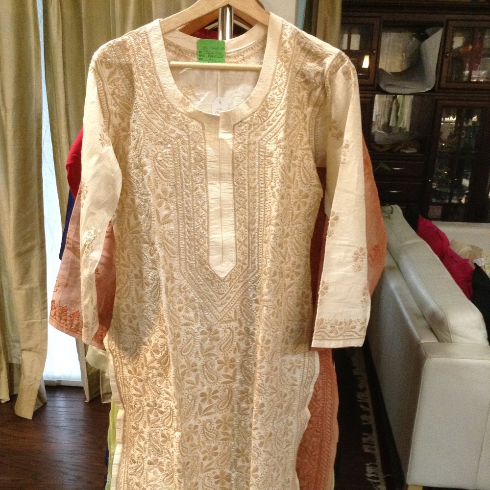 Natural ivory colored raw dupion vegan silk kurta